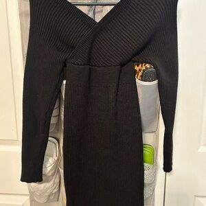 Elegant Black Ribbed Knit Dress